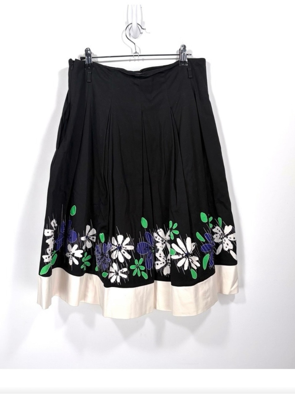 Worth Black A-Line Skirt with Purple, Green & White Floral Border